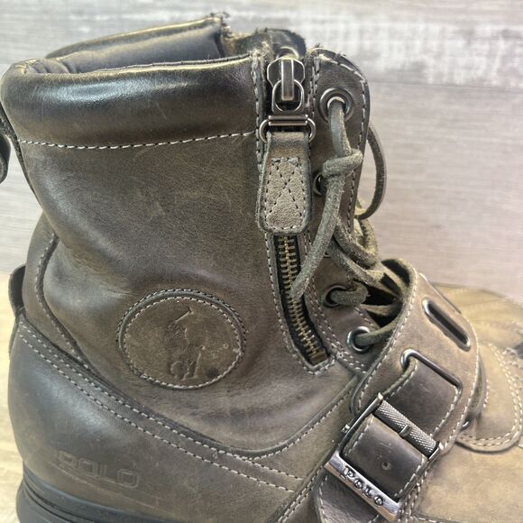 Polo Ralph Lauren Andres Boots Mens 11 D  Lace Up Buckle Zip Leather - Picture 9 of 16